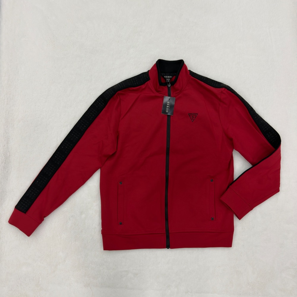 Guess Los Angeles Mens Red Logo Tape Track Jacket XS Mock Neck Full Zip New